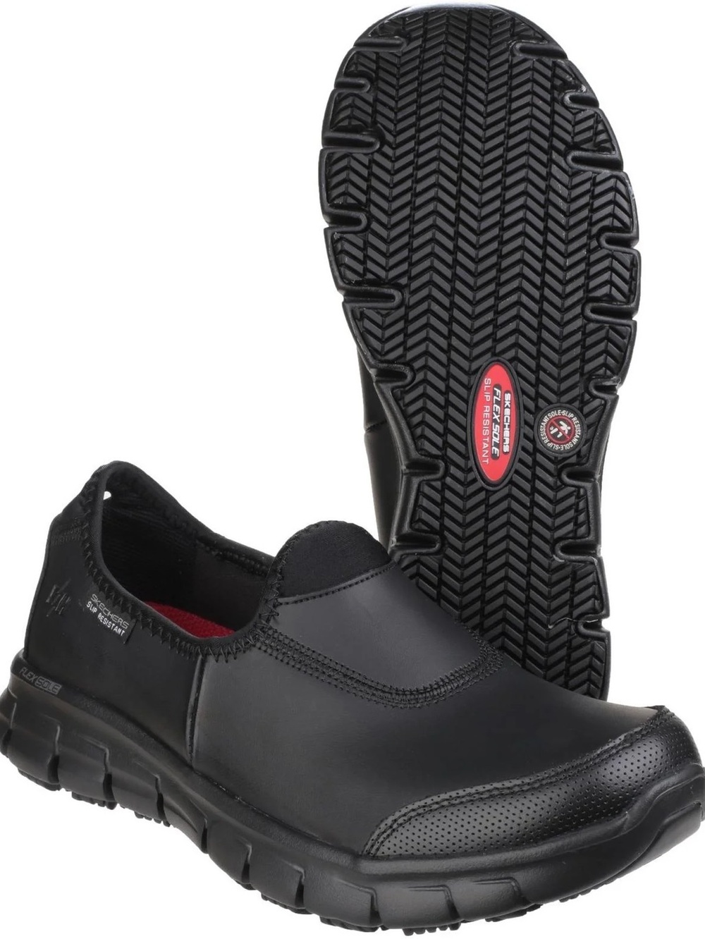 🆕 Skechers Sz 5 Women's Relaxed Fit Slip Resistant Black Leather Work Shoe